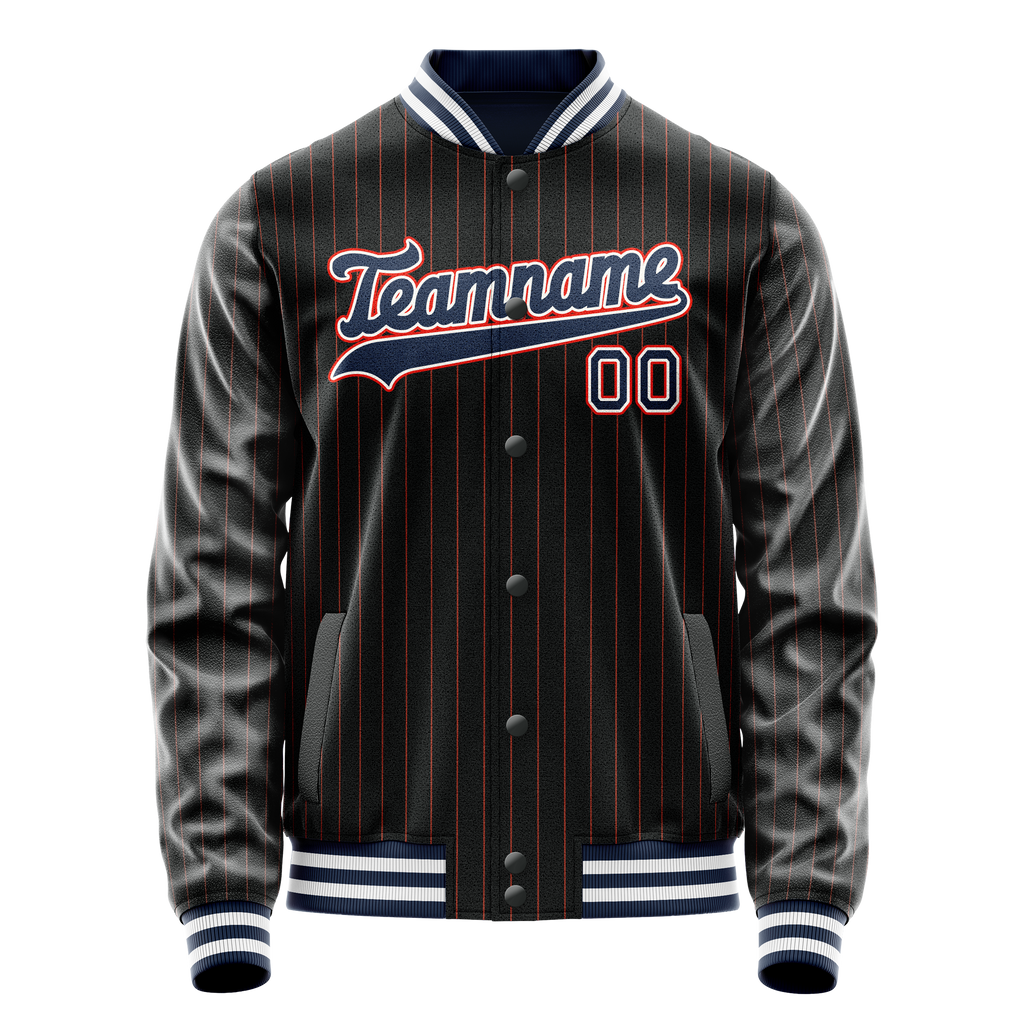 Personalized Black & Blue Orange Pinstripe Varsity Letterman Jacket