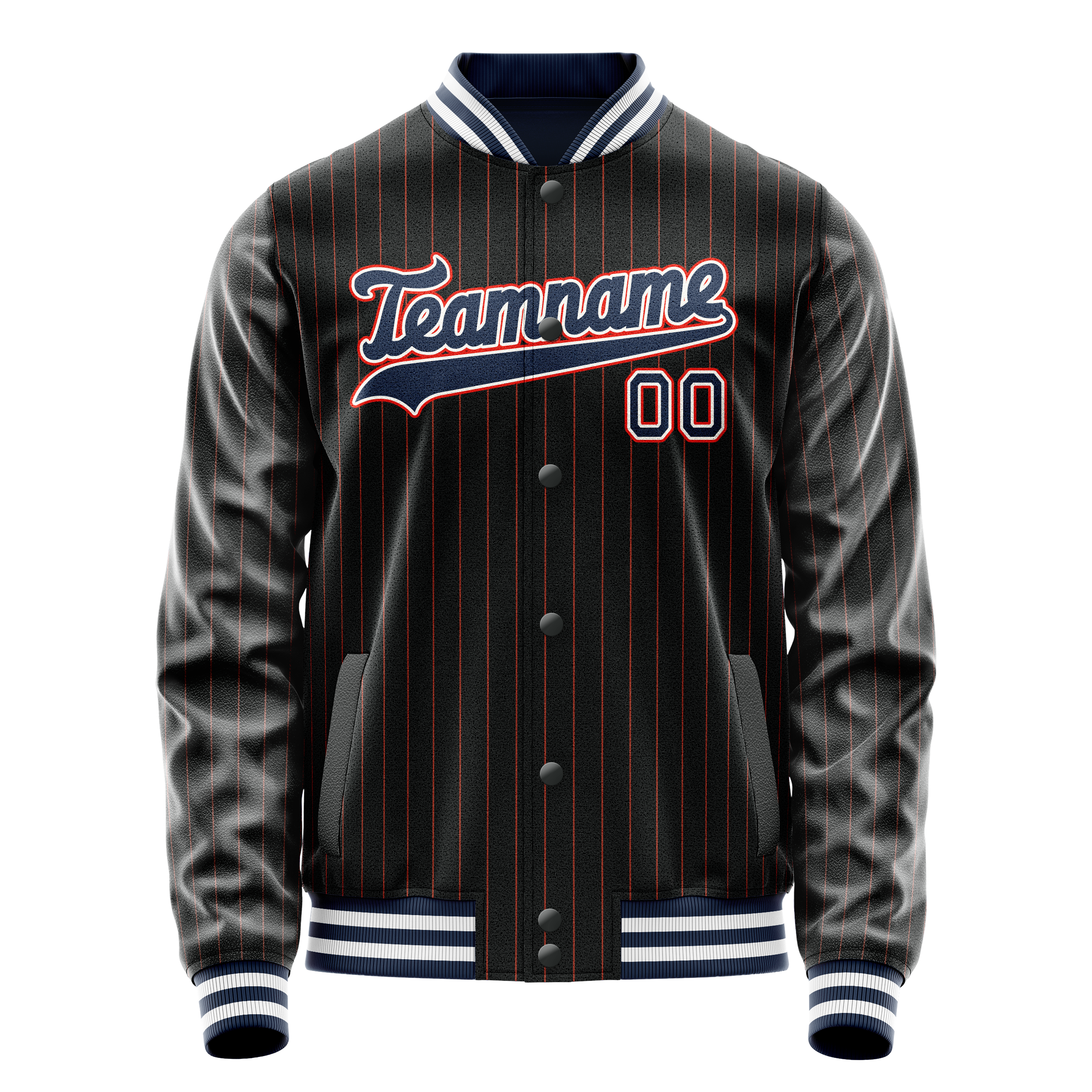 Personalized Black & Blue Orange Pinstripe Varsity Letterman Jacket