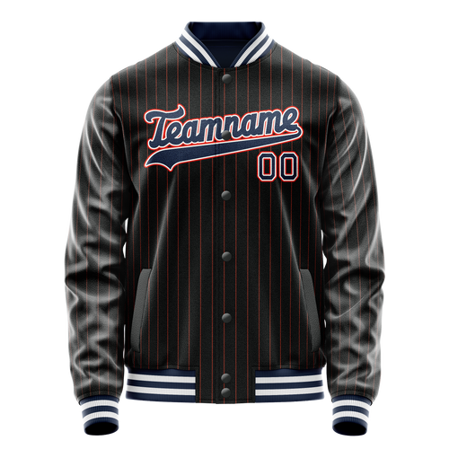 Personalized Black & Blue Orange Pinstripe Varsity Letterman Jacket
