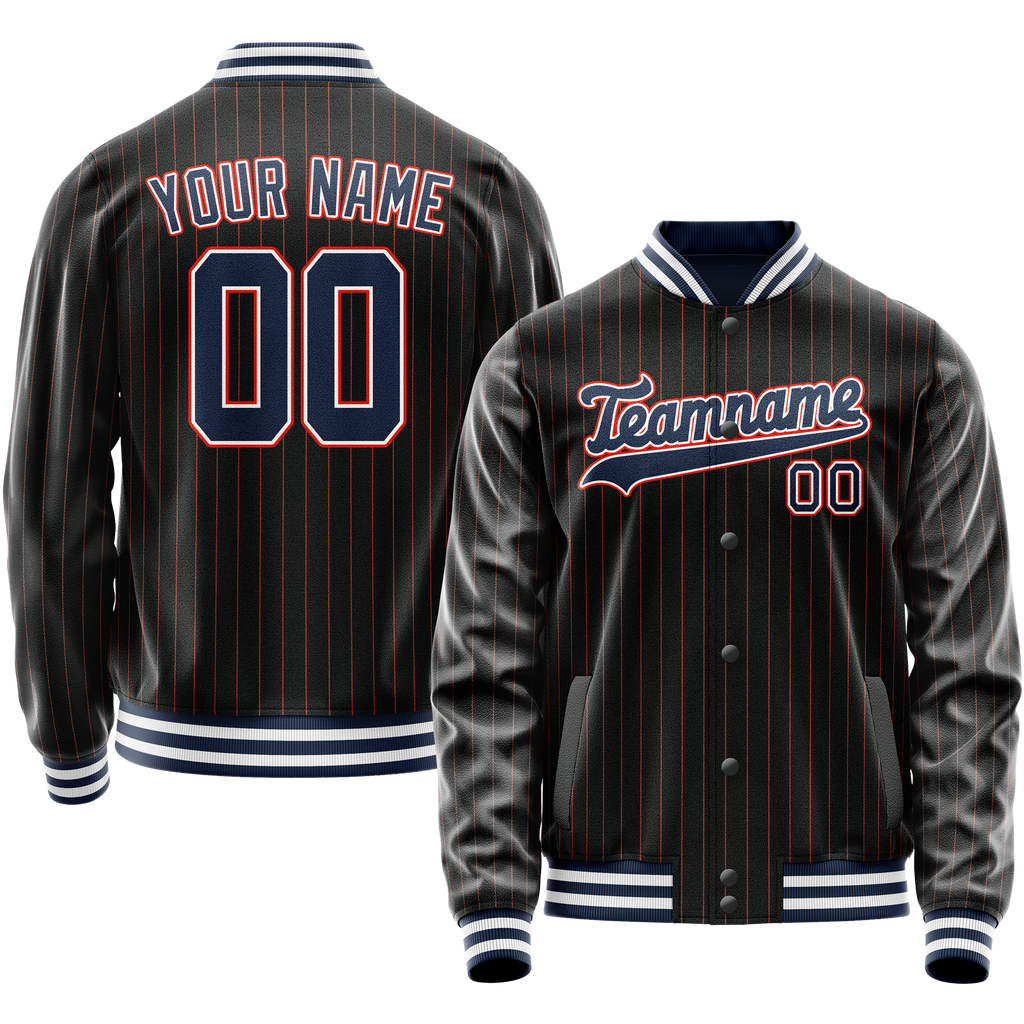 Personalized Black & Blue Orange Pinstripe Varsity Letterman Jacket