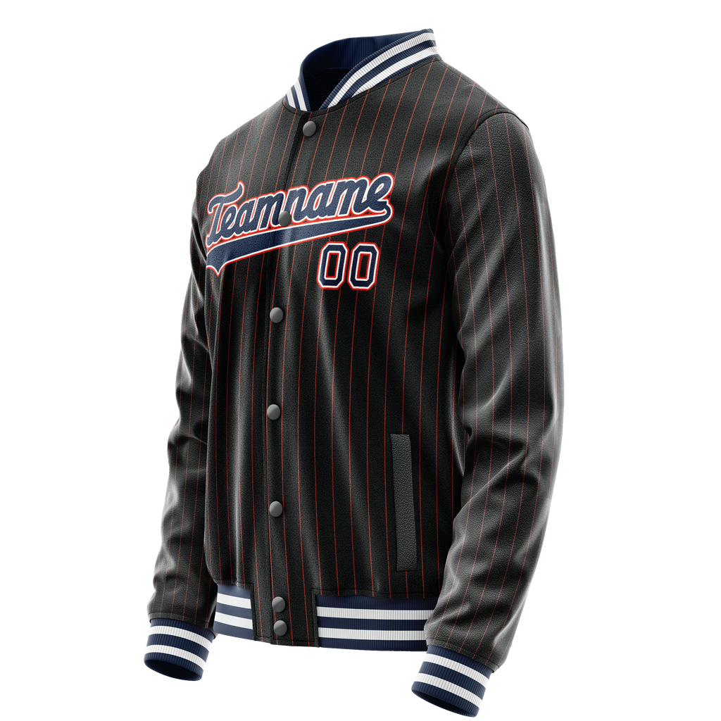 Personalized Black & Blue Orange Pinstripe Varsity Letterman Jacket