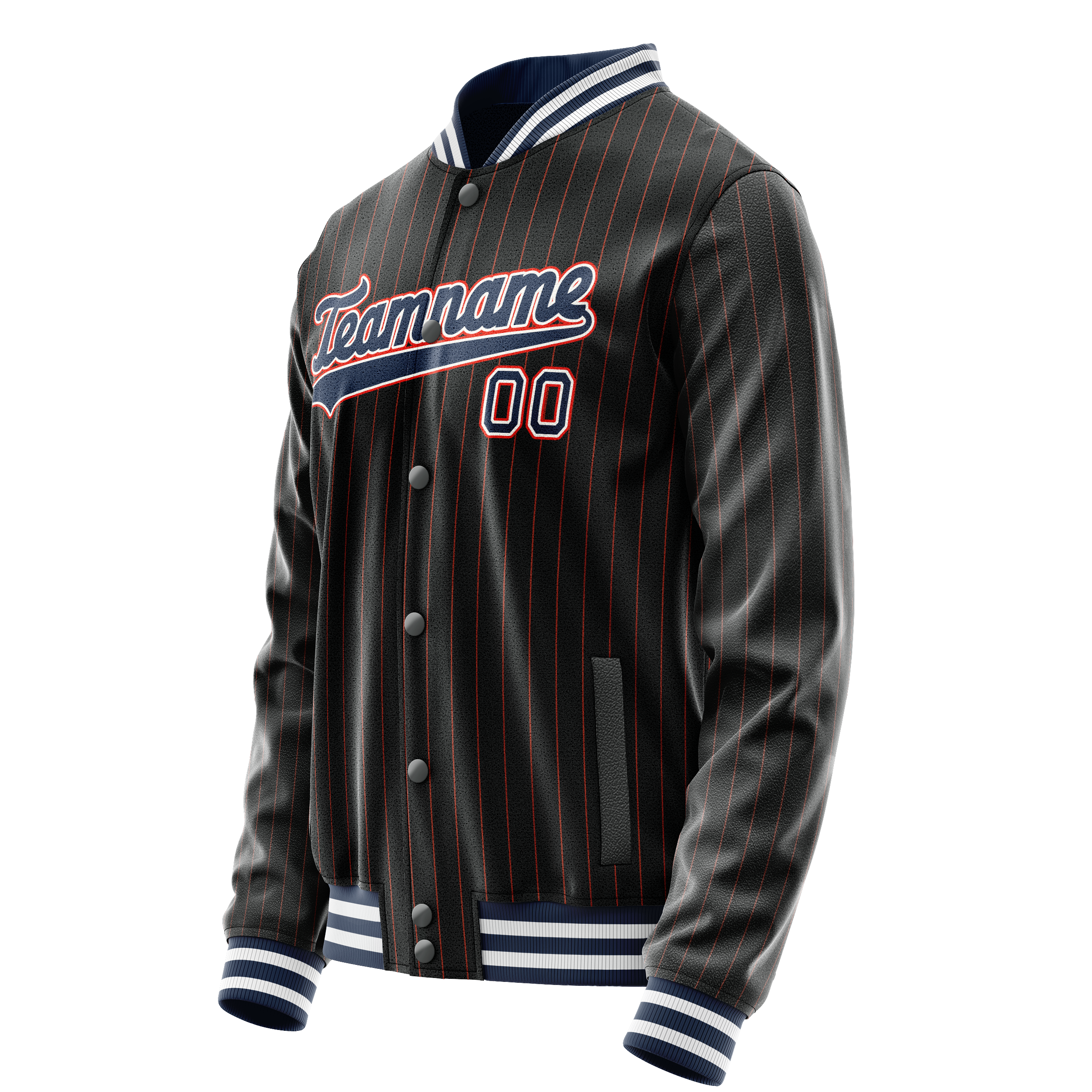 Personalized Black & Blue Orange Pinstripe Varsity Letterman Jacket