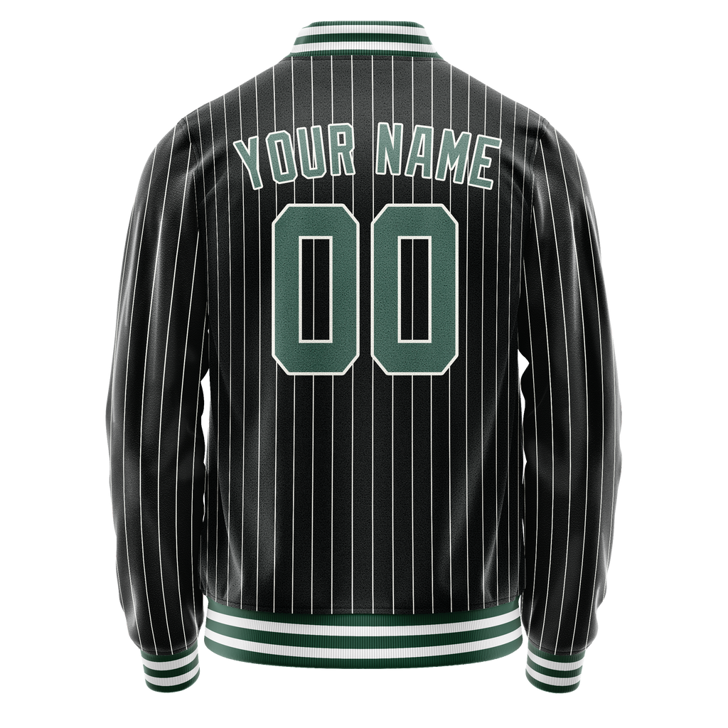 Personalized Black & Teal Gray Pinstripe Varsity Letterman Jacket