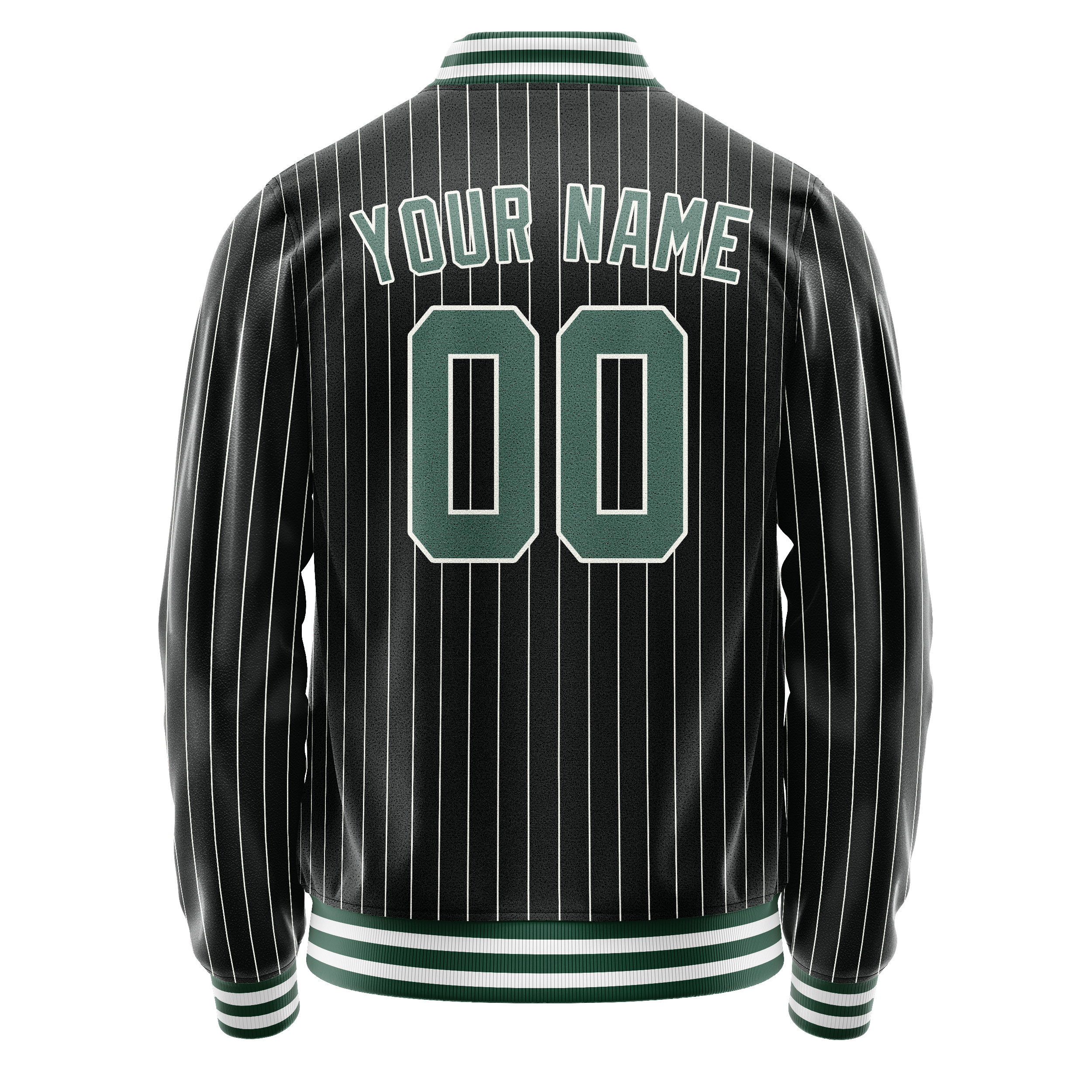Personalized Black & Teal Gray Pinstripe Varsity Letterman Jacket