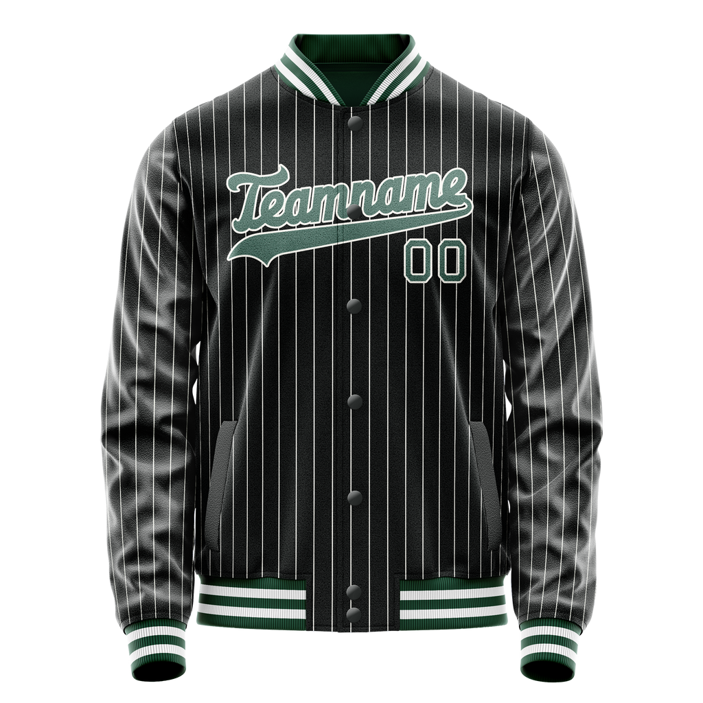 Personalized Black & Teal Gray Pinstripe Varsity Letterman Jacket