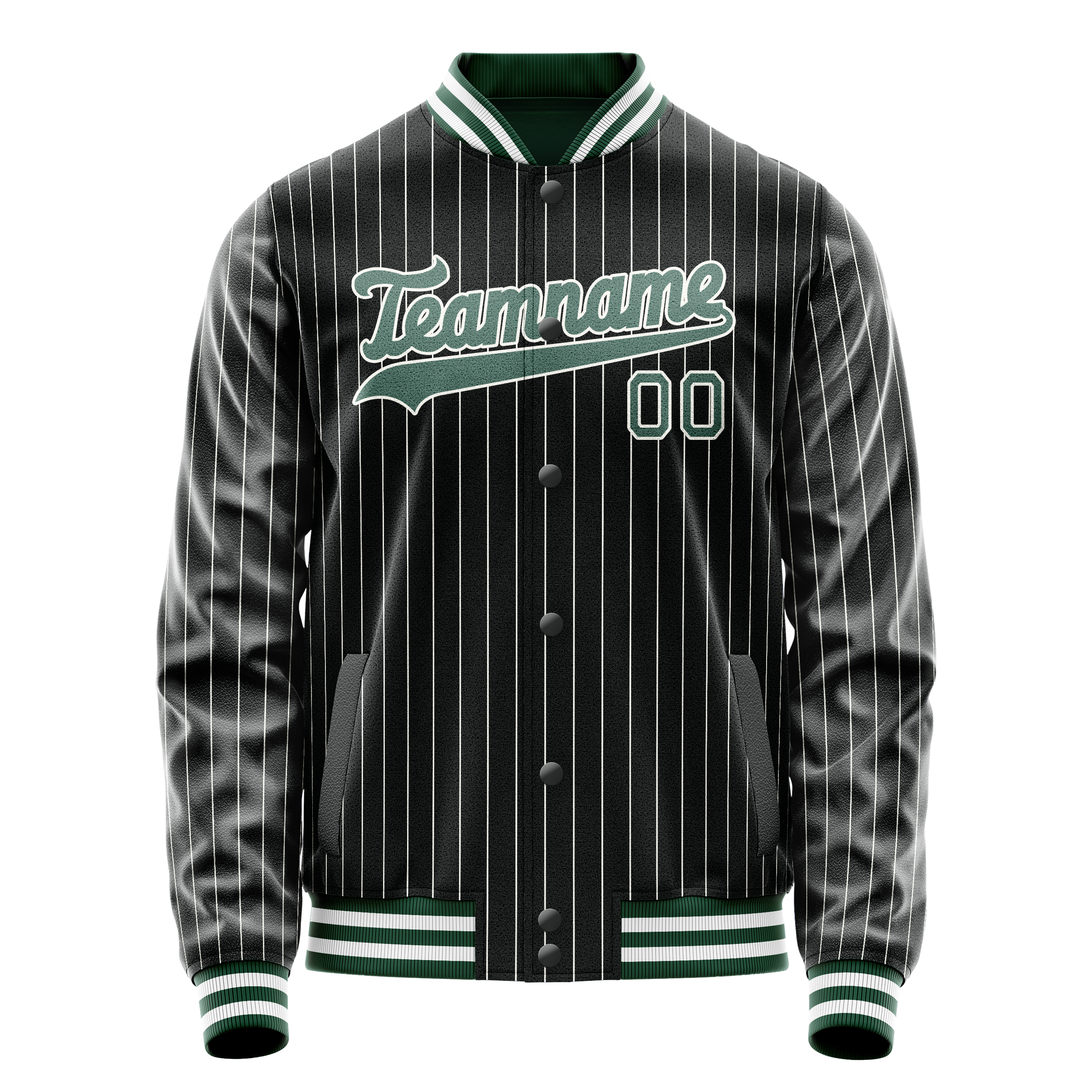 Personalized Black & Teal Gray Pinstripe Varsity Letterman Jacket