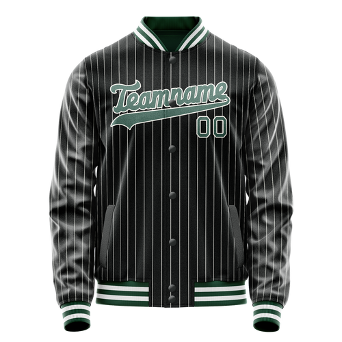 Personalized Black & Teal Gray Pinstripe Varsity Letterman Jacket