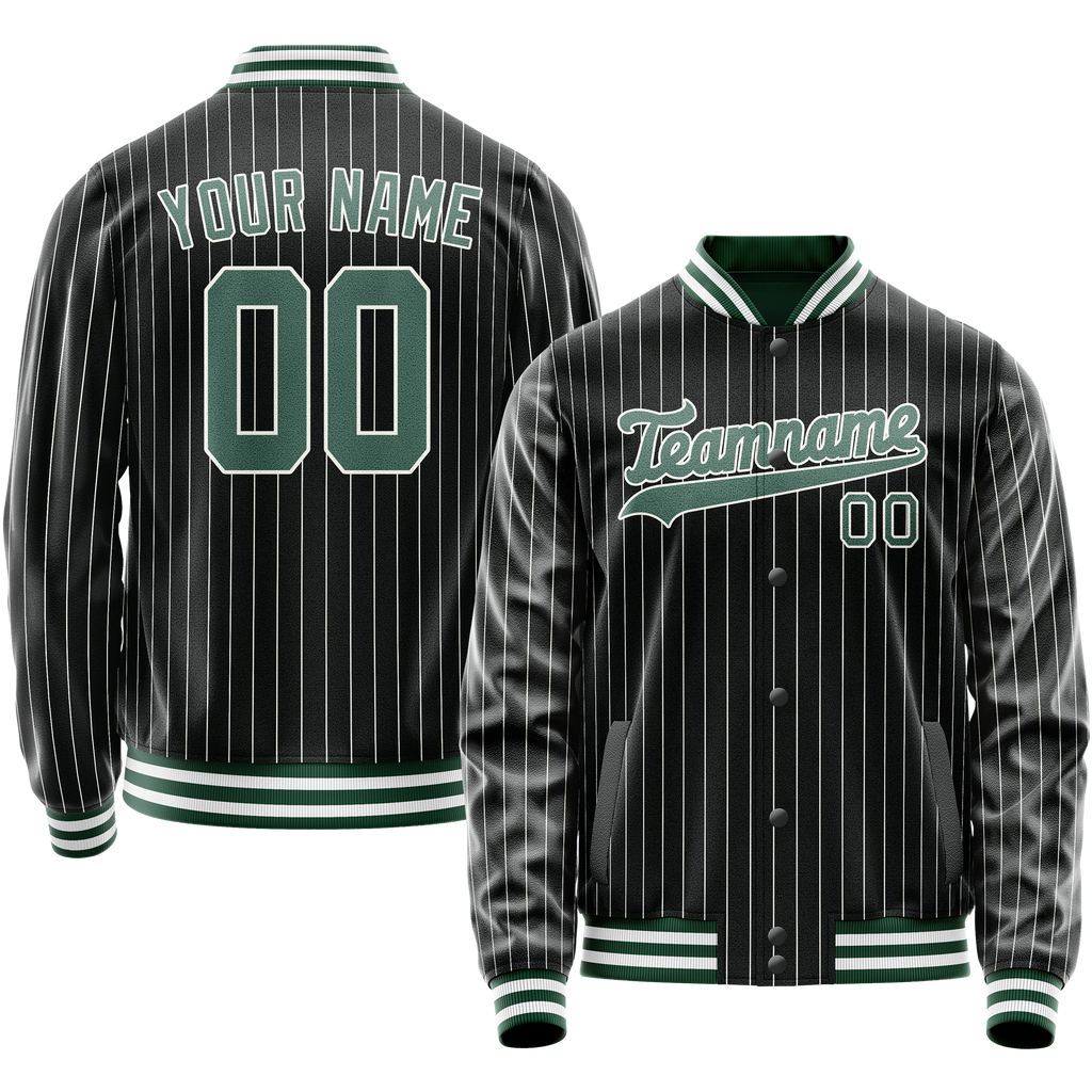 Personalized Black & Teal Gray Pinstripe Varsity Letterman Jacket