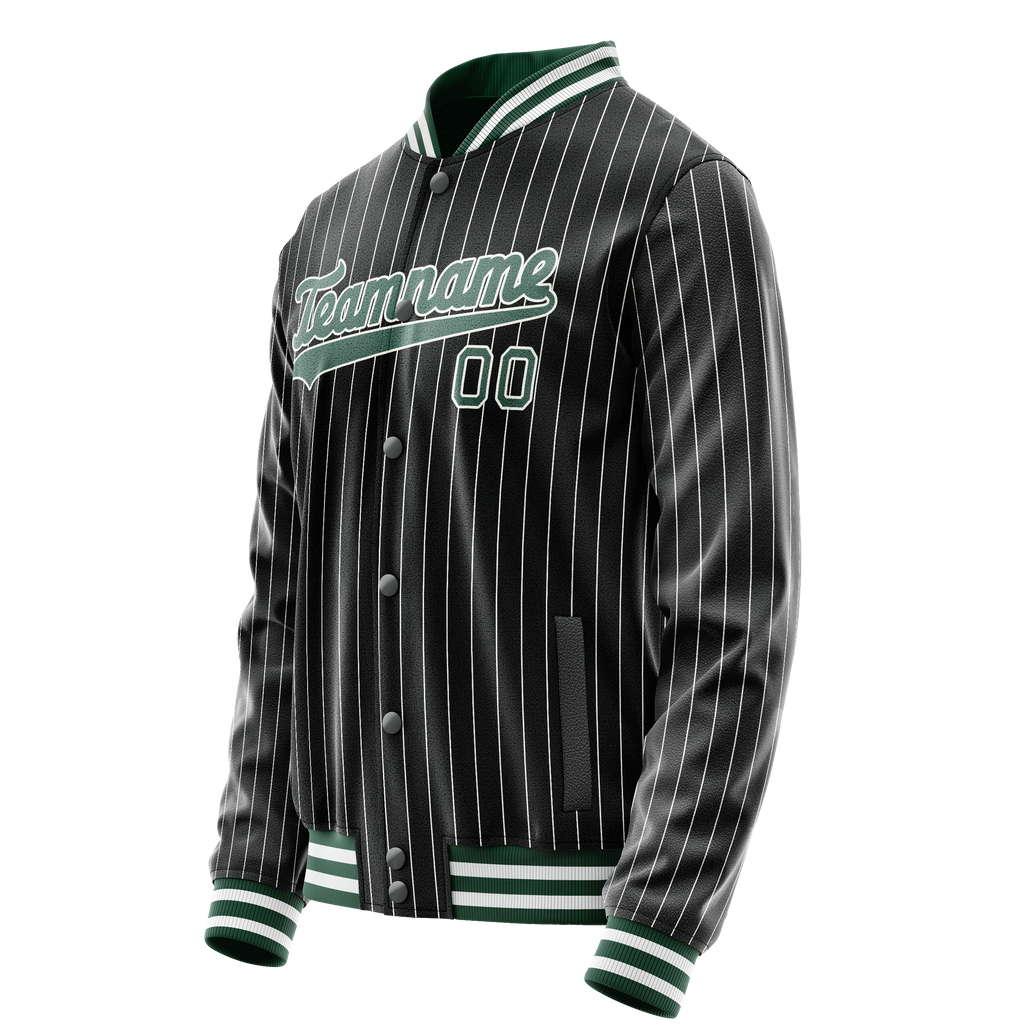 Personalized Black & Teal Gray Pinstripe Varsity Letterman Jacket