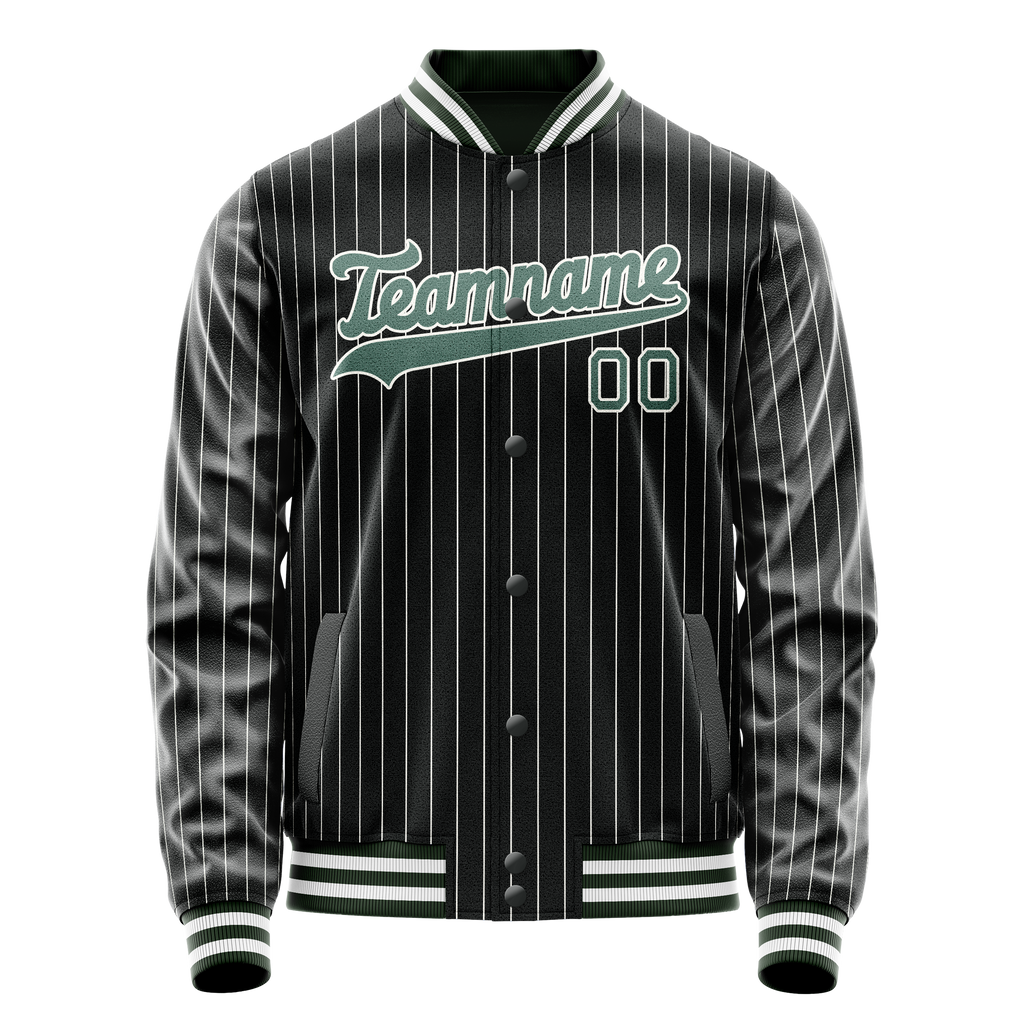 Personalized Black & Teal White Pinstripe Varsity Letterman Jacket