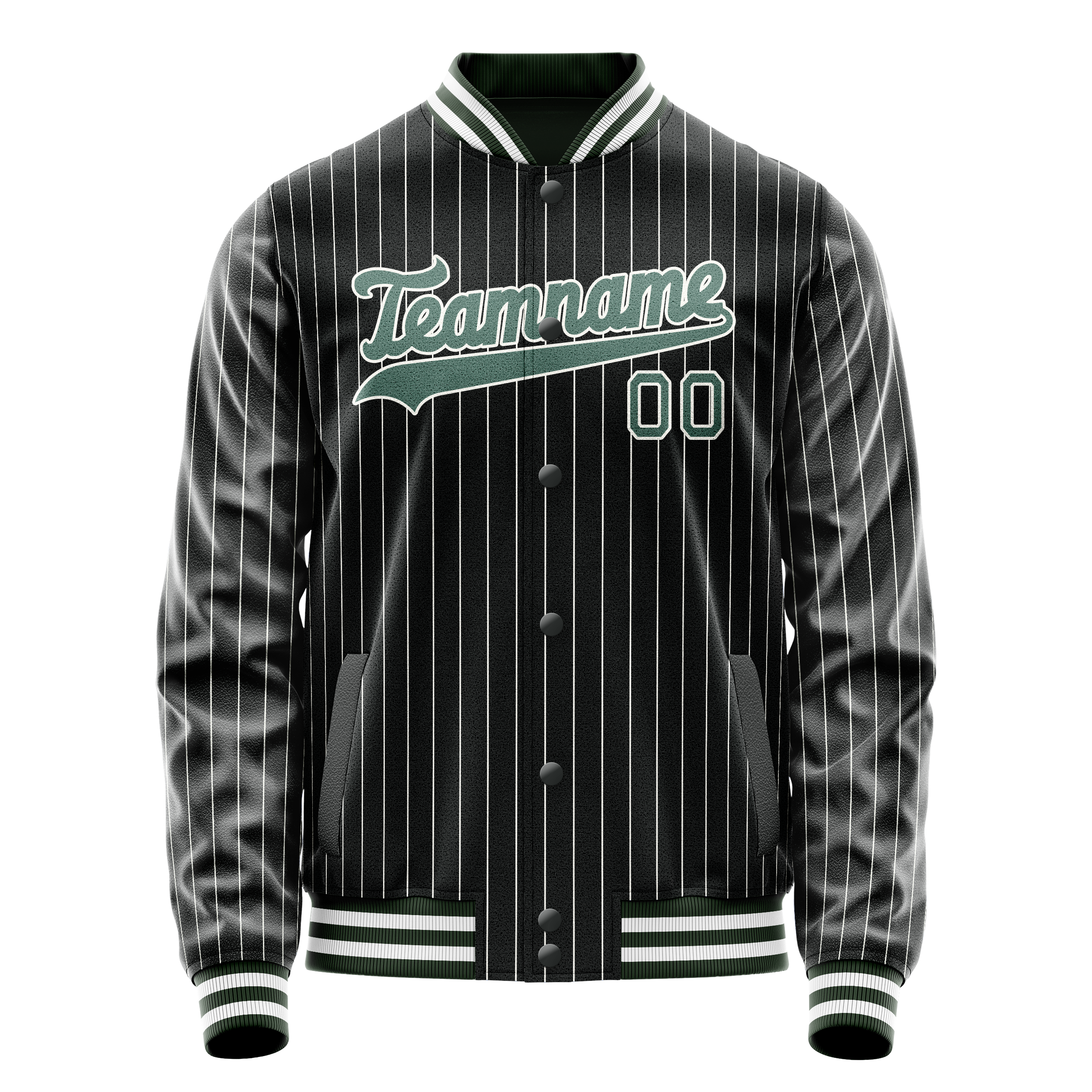 Personalized Black & Teal White Pinstripe Varsity Letterman Jacket