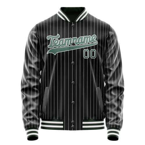 Personalized Black & Teal White Pinstripe Varsity Letterman Jacket