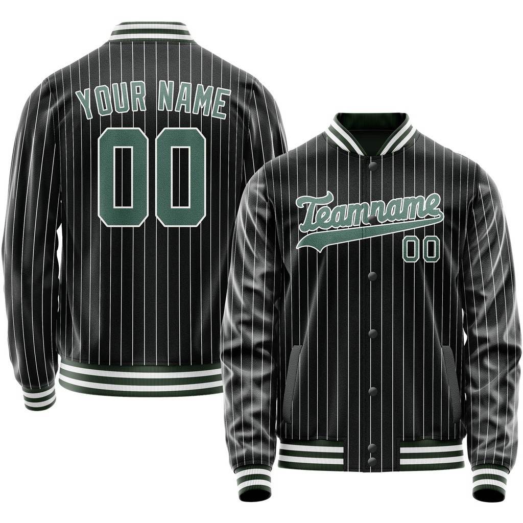 Personalized Black & Teal White Pinstripe Varsity Letterman Jacket