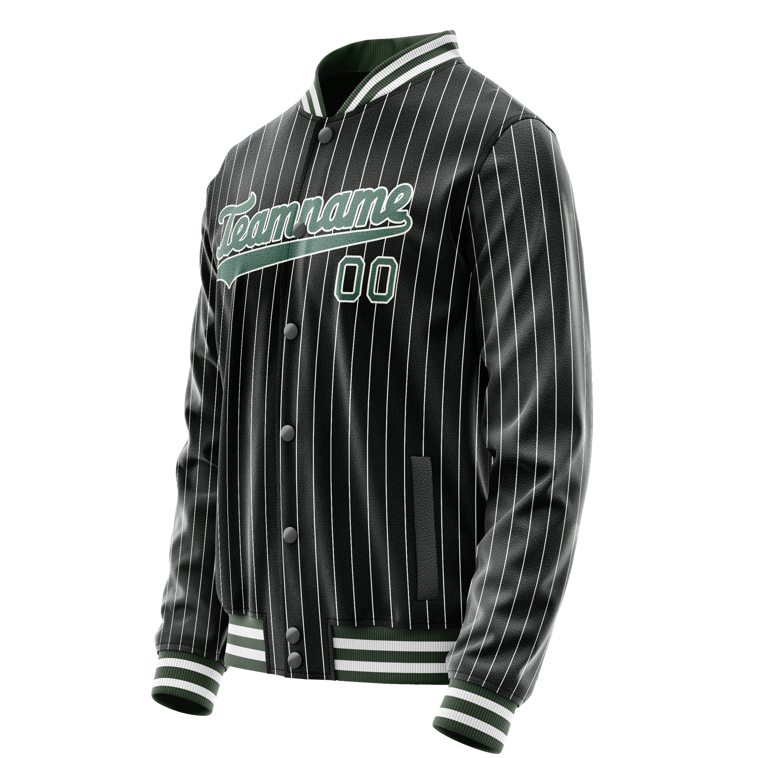 Personalized Black & Teal White Pinstripe Varsity Letterman Jacket