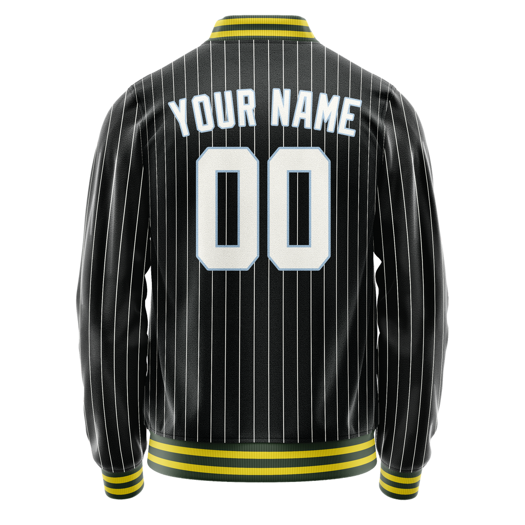 Personalized Black & White Gray Pinstripe Varsity Letterman Jacket