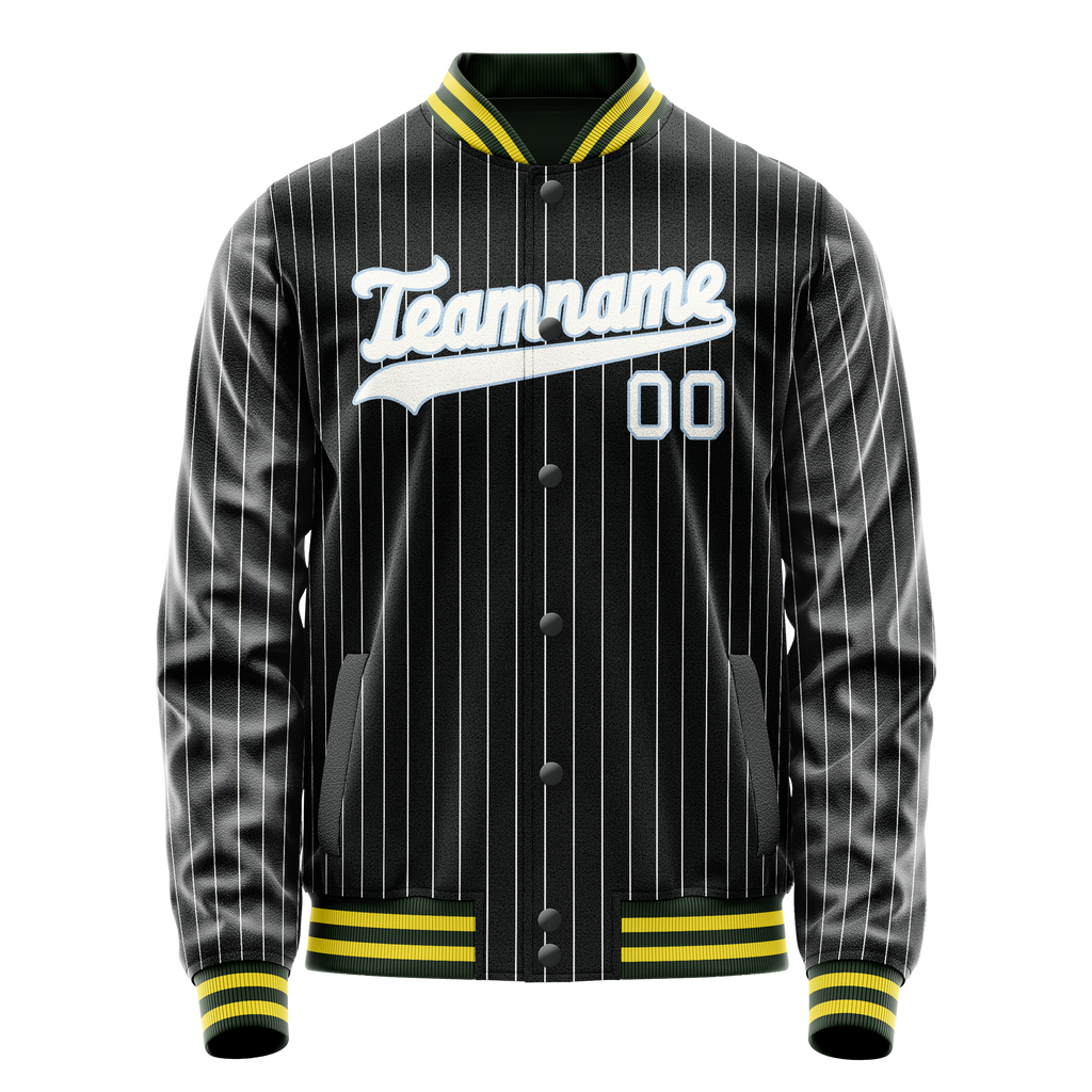 Personalized Black & White Gray Pinstripe Varsity Letterman Jacket