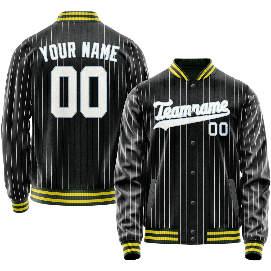 Personalized Black & White Gray Pinstripe Varsity Letterman Jacket