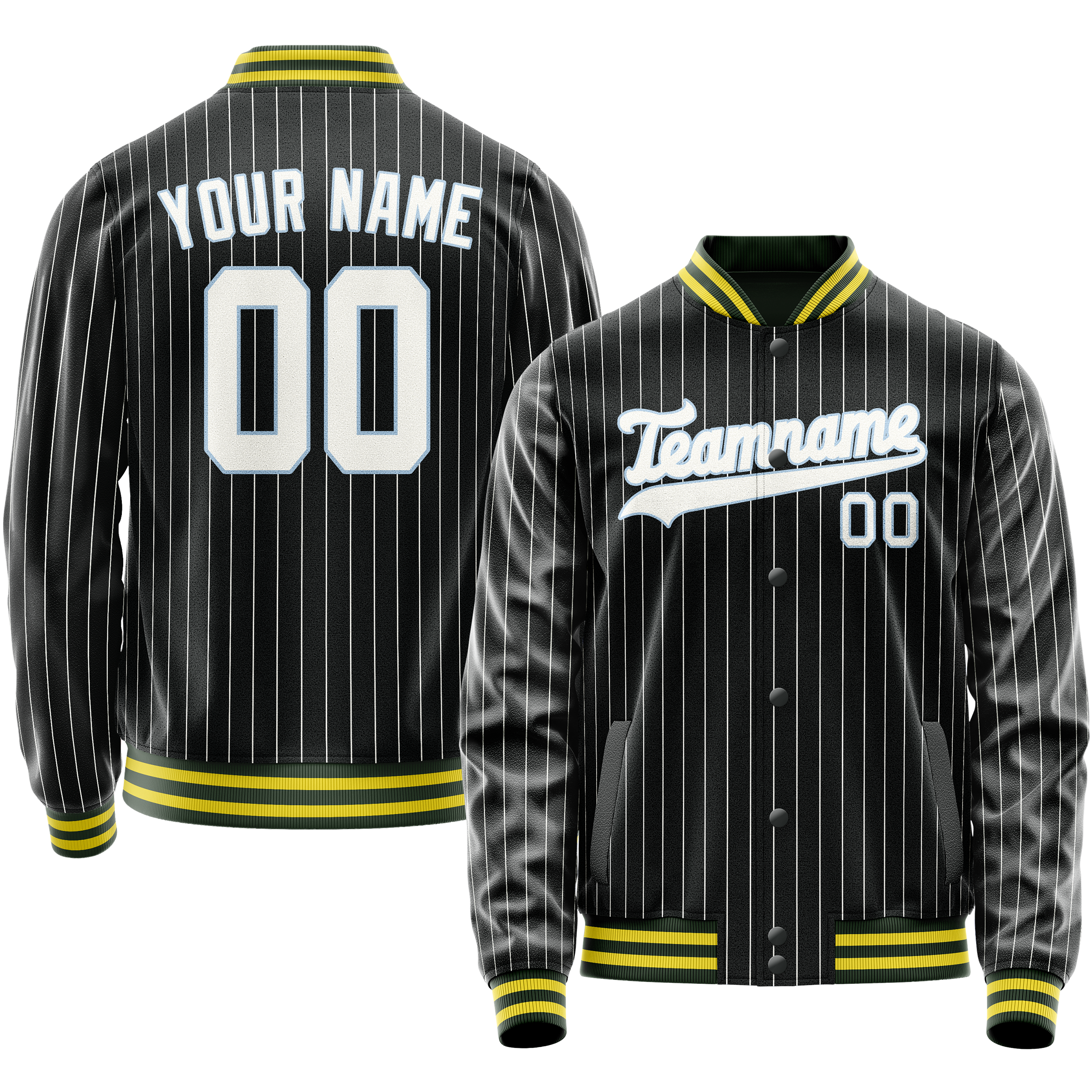Personalized Black & White Gray Pinstripe Varsity Letterman Jacket