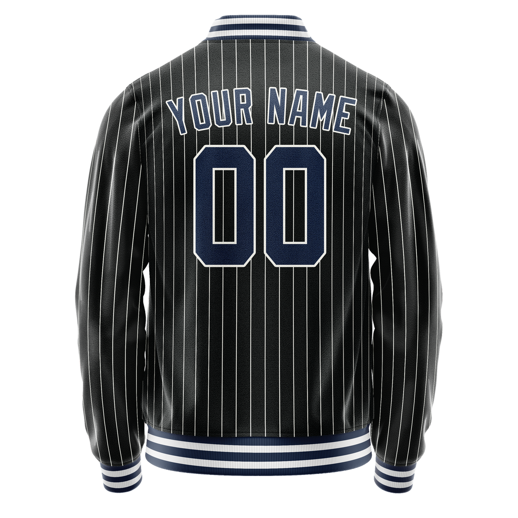 Personalized Black & Blue White Pinstripe Varsity Letterman Jacket