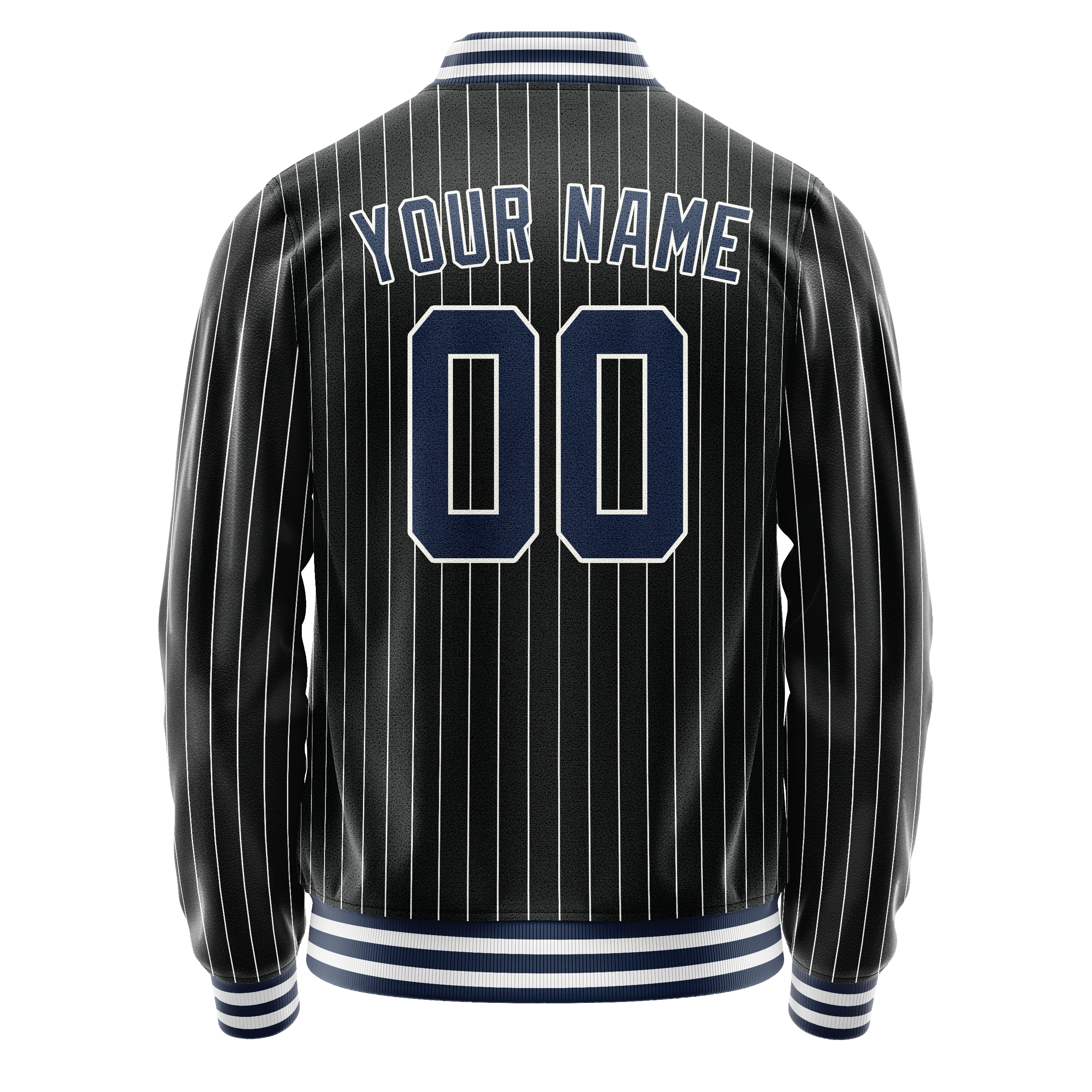 Personalized Black & Blue White Pinstripe Varsity Letterman Jacket