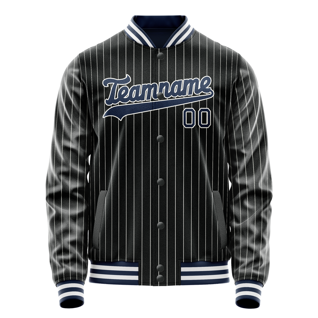 Personalized Black & Blue White Pinstripe Varsity Letterman Jacket