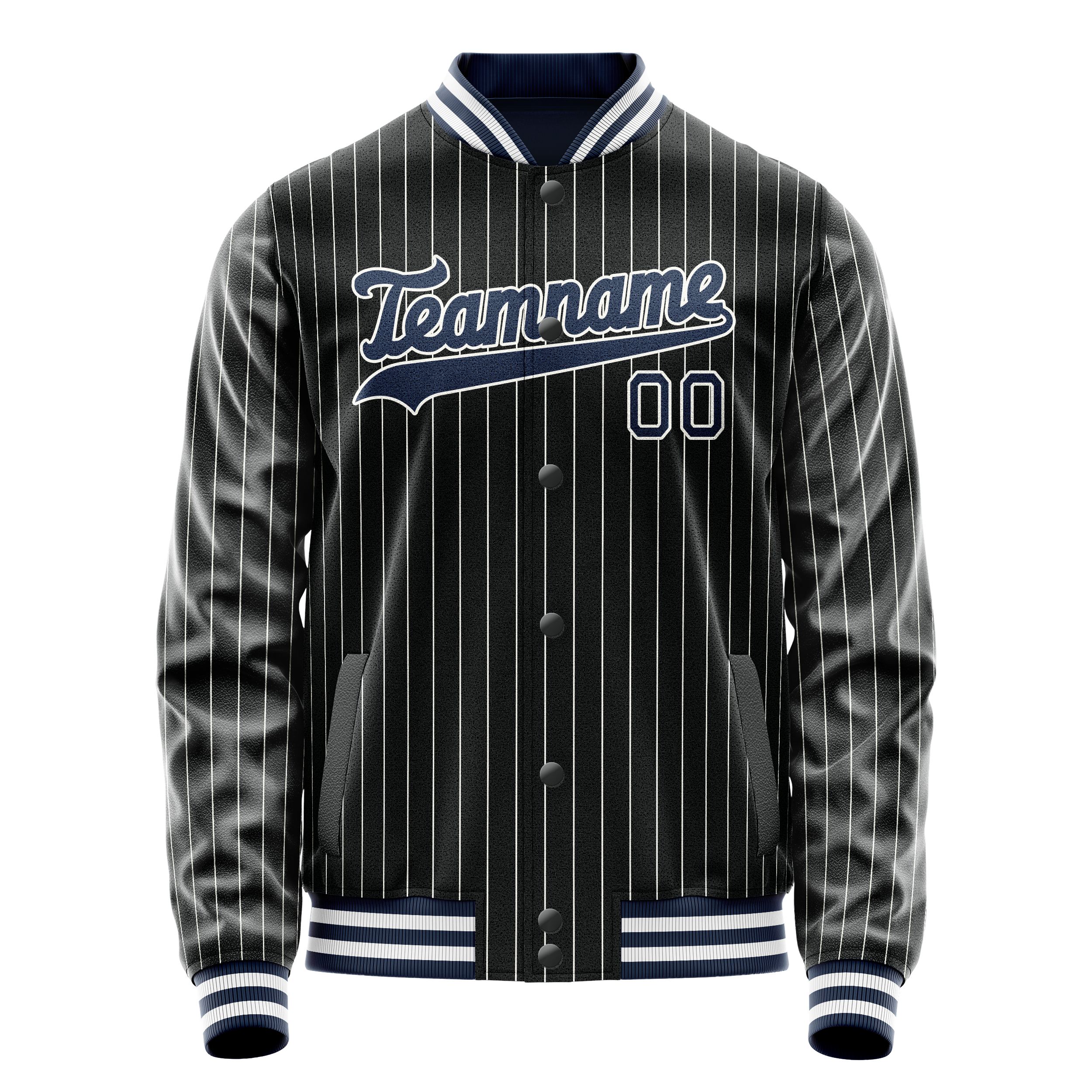 Personalized Black & Blue White Pinstripe Varsity Letterman Jacket