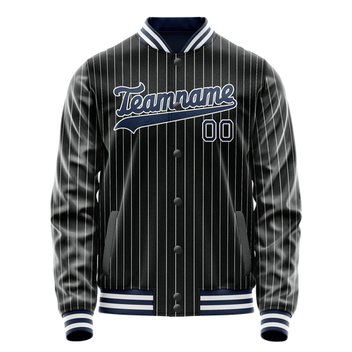 Personalized Black & Blue White Pinstripe Varsity Letterman Jacket