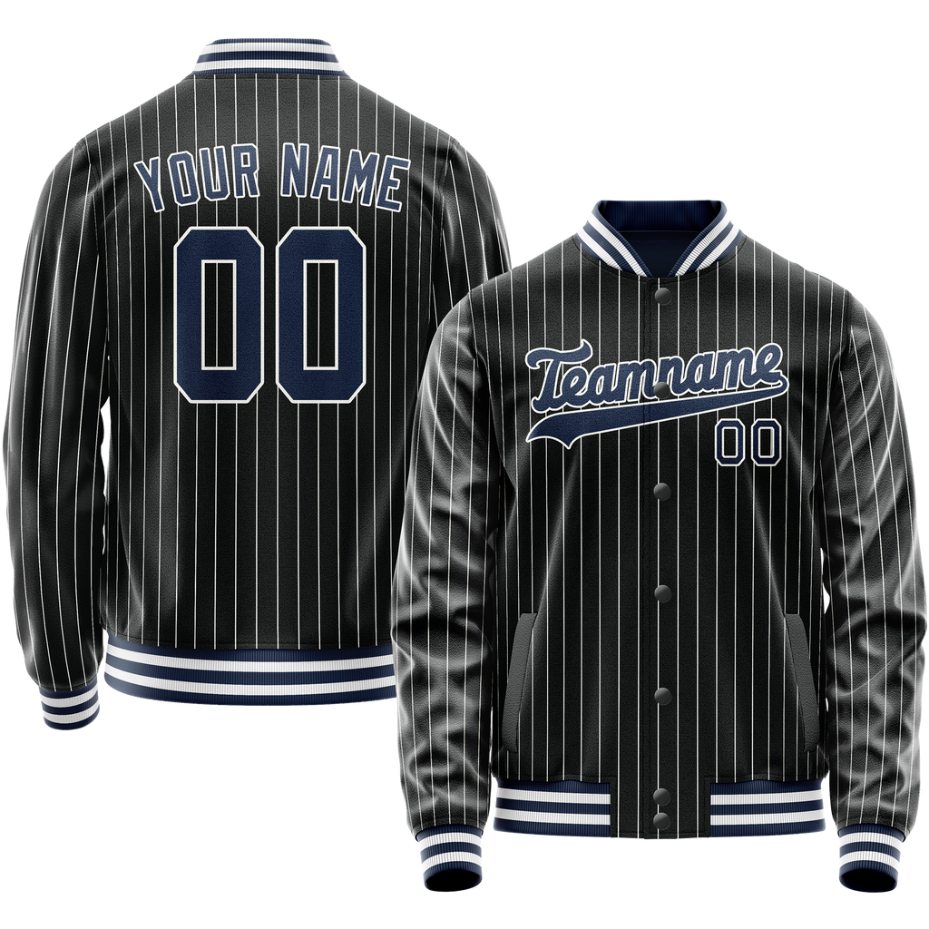 Personalized Black & Blue White Pinstripe Varsity Letterman Jacket