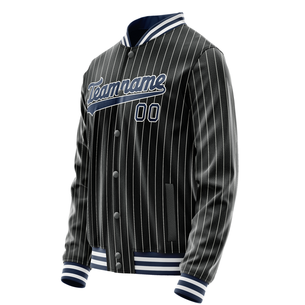 Personalized Black & Blue White Pinstripe Varsity Letterman Jacket