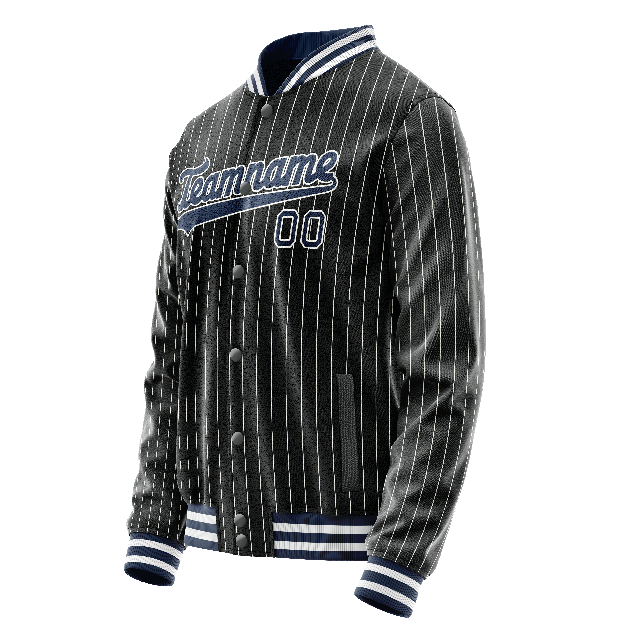 Personalized Black & Blue White Pinstripe Varsity Letterman Jacket