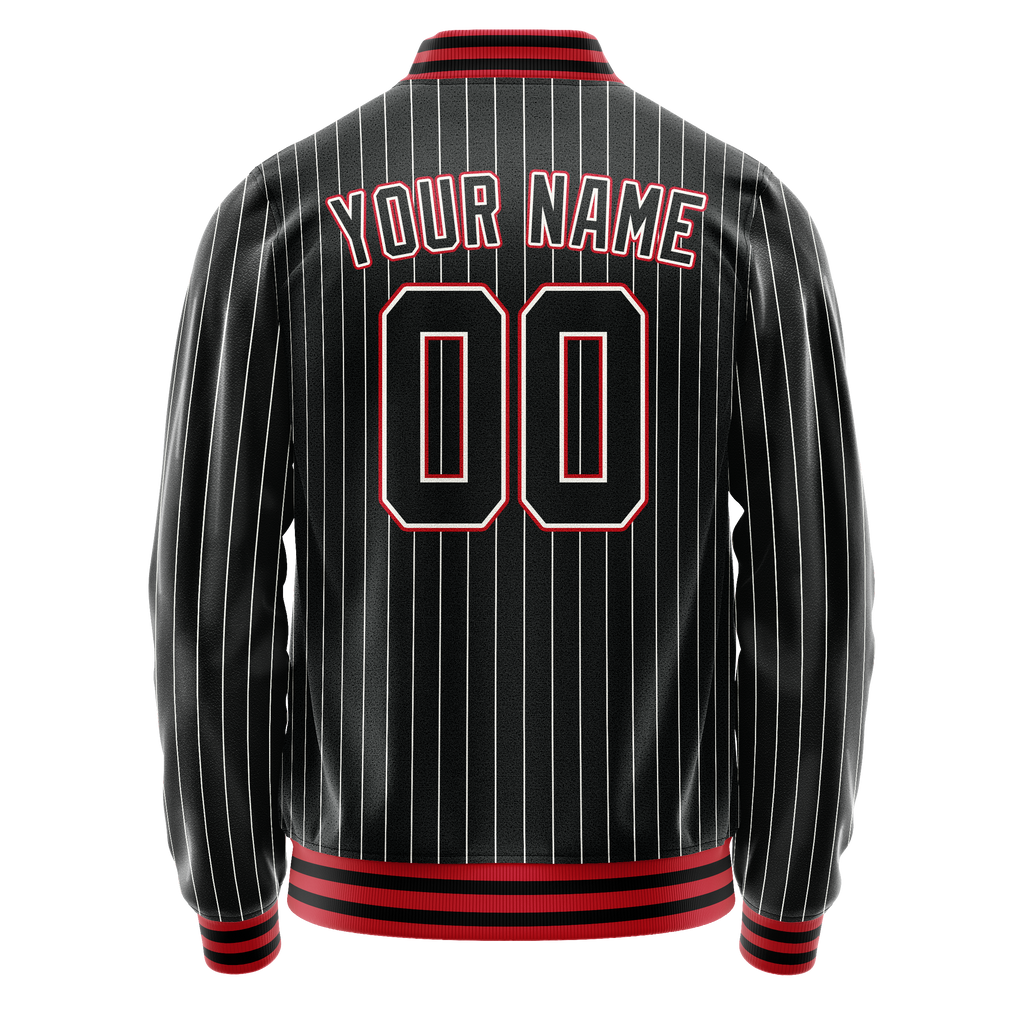 Personalized Black & Orange White Pinstripe Varsity Letterman Jacket