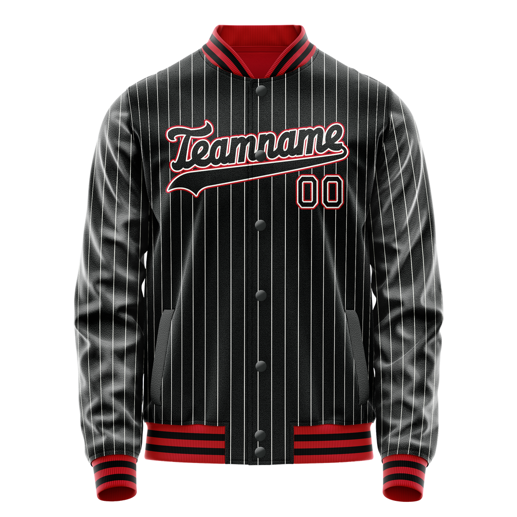 Personalized Black & Orange White Pinstripe Varsity Letterman Jacket