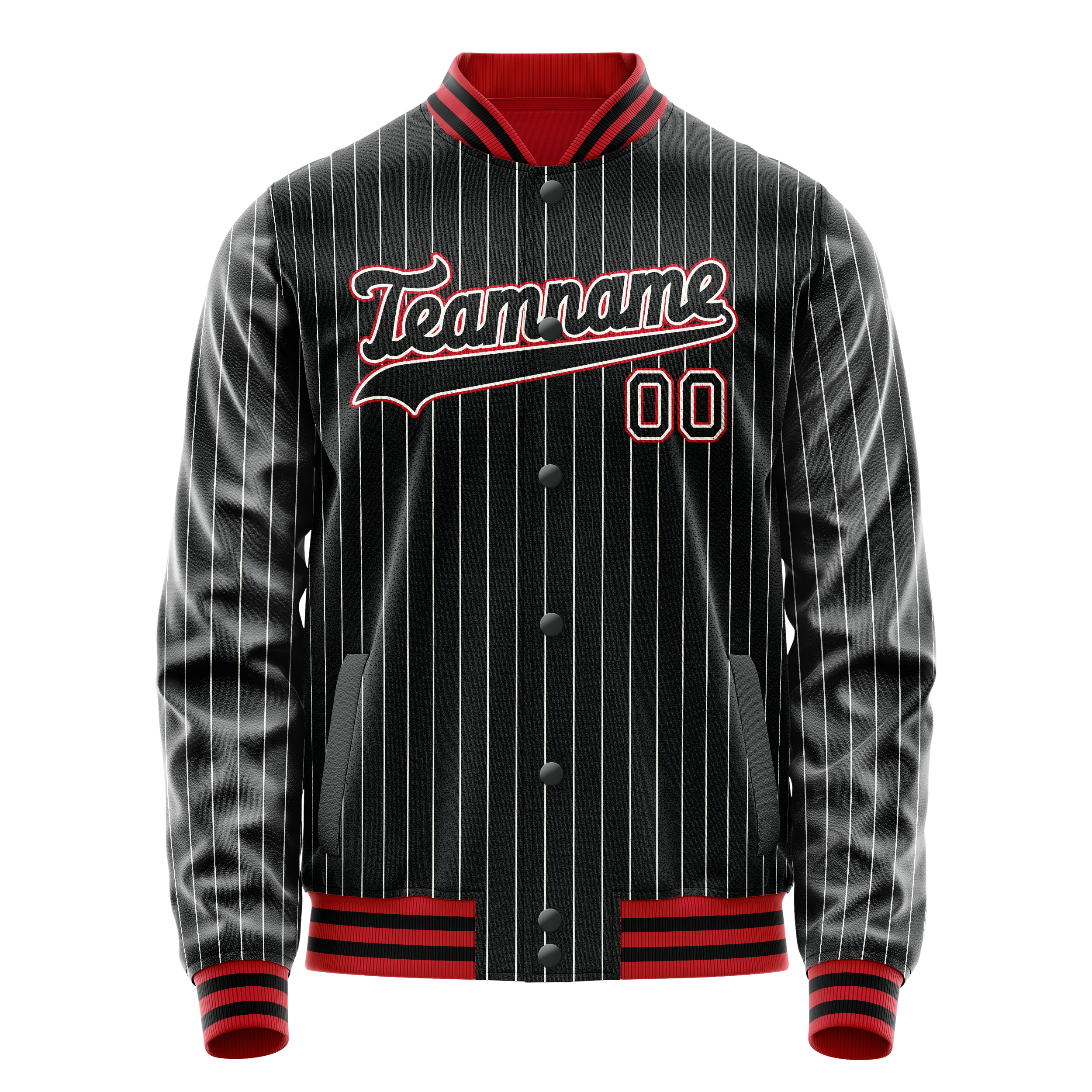 Personalized Black & Orange White Pinstripe Varsity Letterman Jacket
