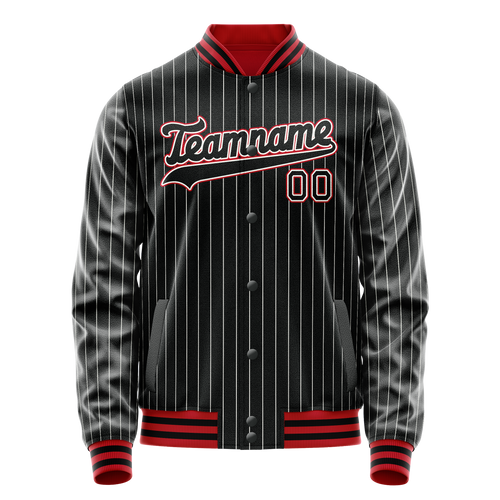 Personalized Black & Orange White Pinstripe Varsity Letterman Jacket
