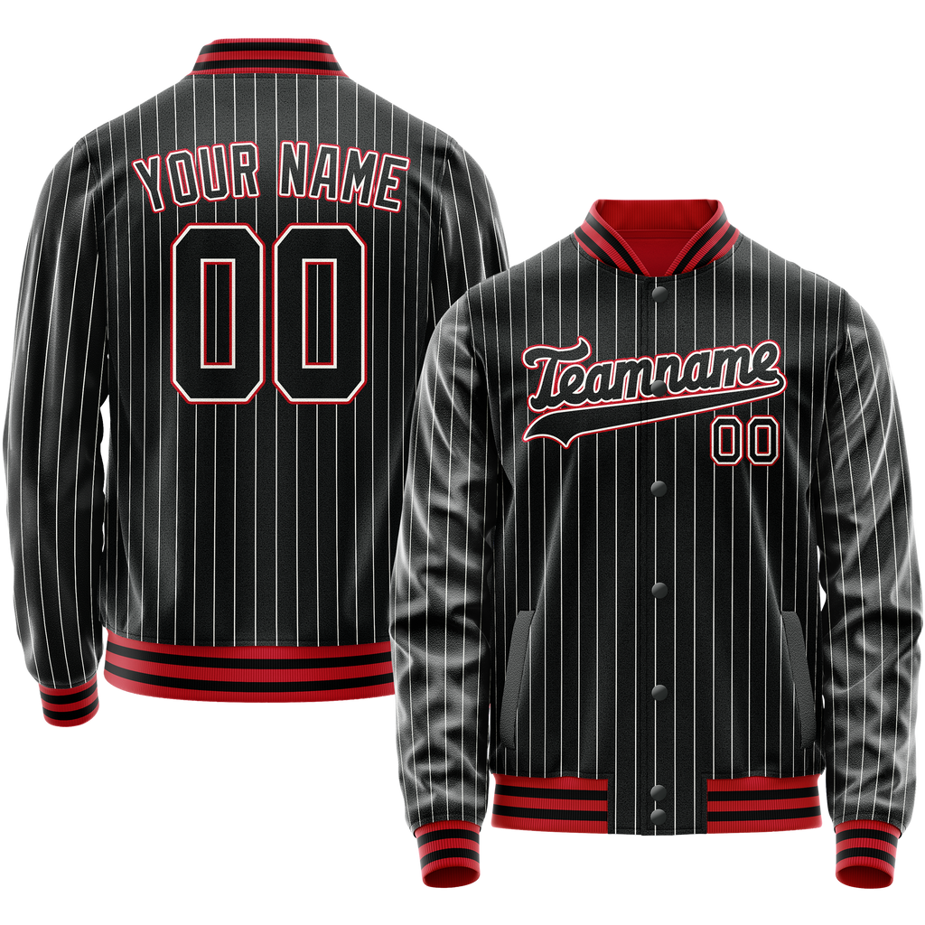 Personalized Black & Orange White Pinstripe Varsity Letterman Jacket