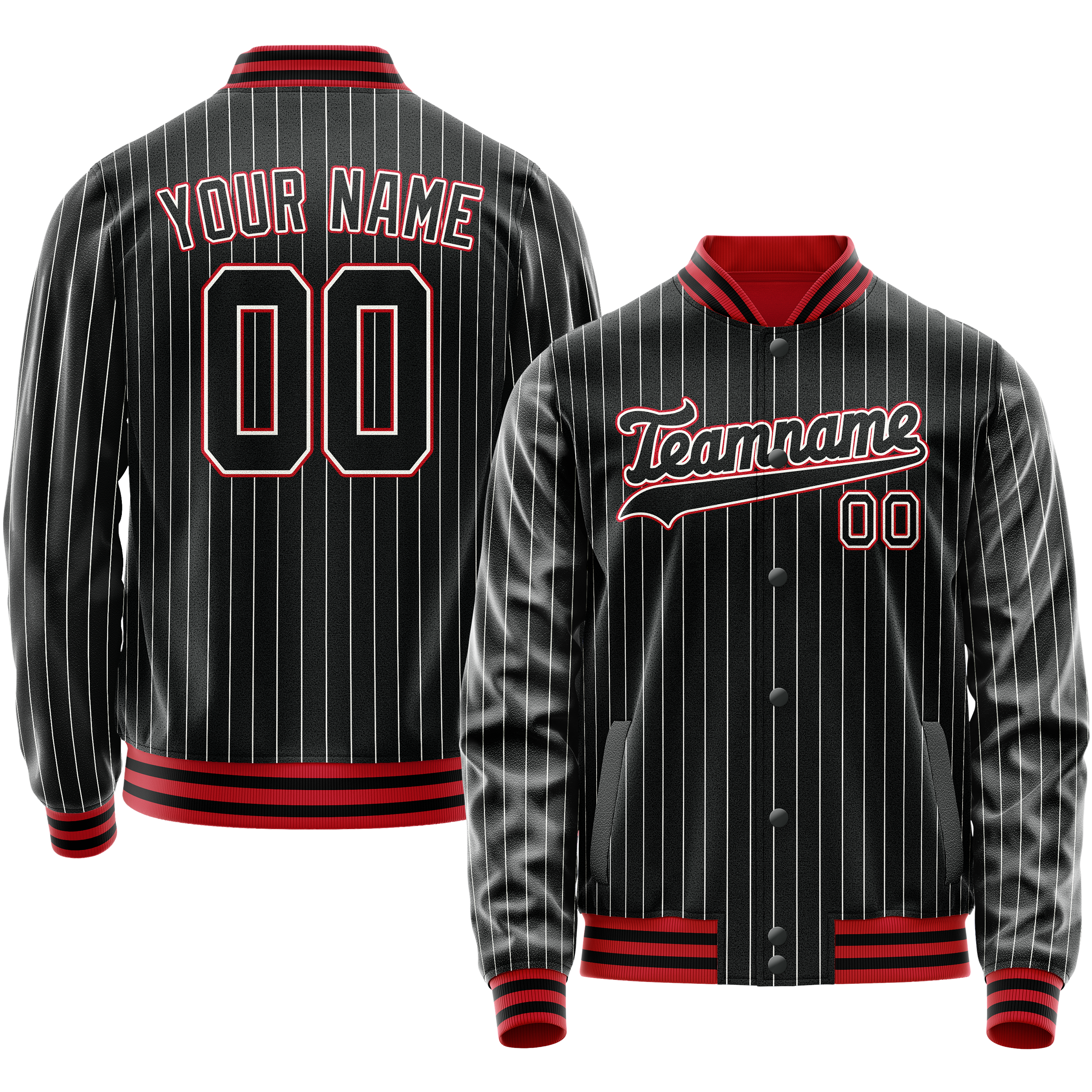 Personalized Black & Orange White Pinstripe Varsity Letterman Jacket