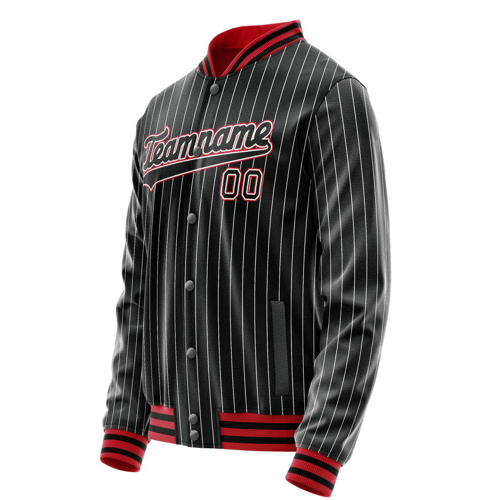 Personalized Black & Orange White Pinstripe Varsity Letterman Jacket