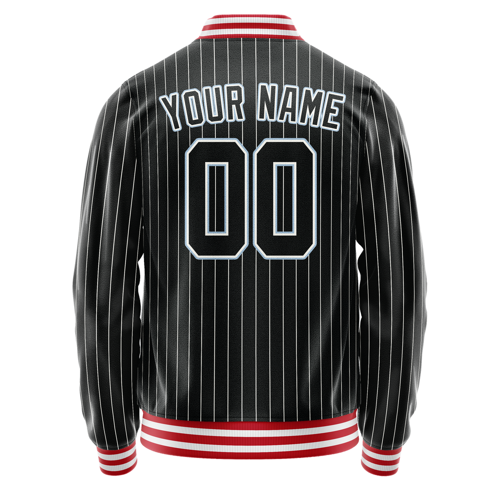 Personalized Black & Light-Blue Gray Pinstripe Varsity Letterman Jacket