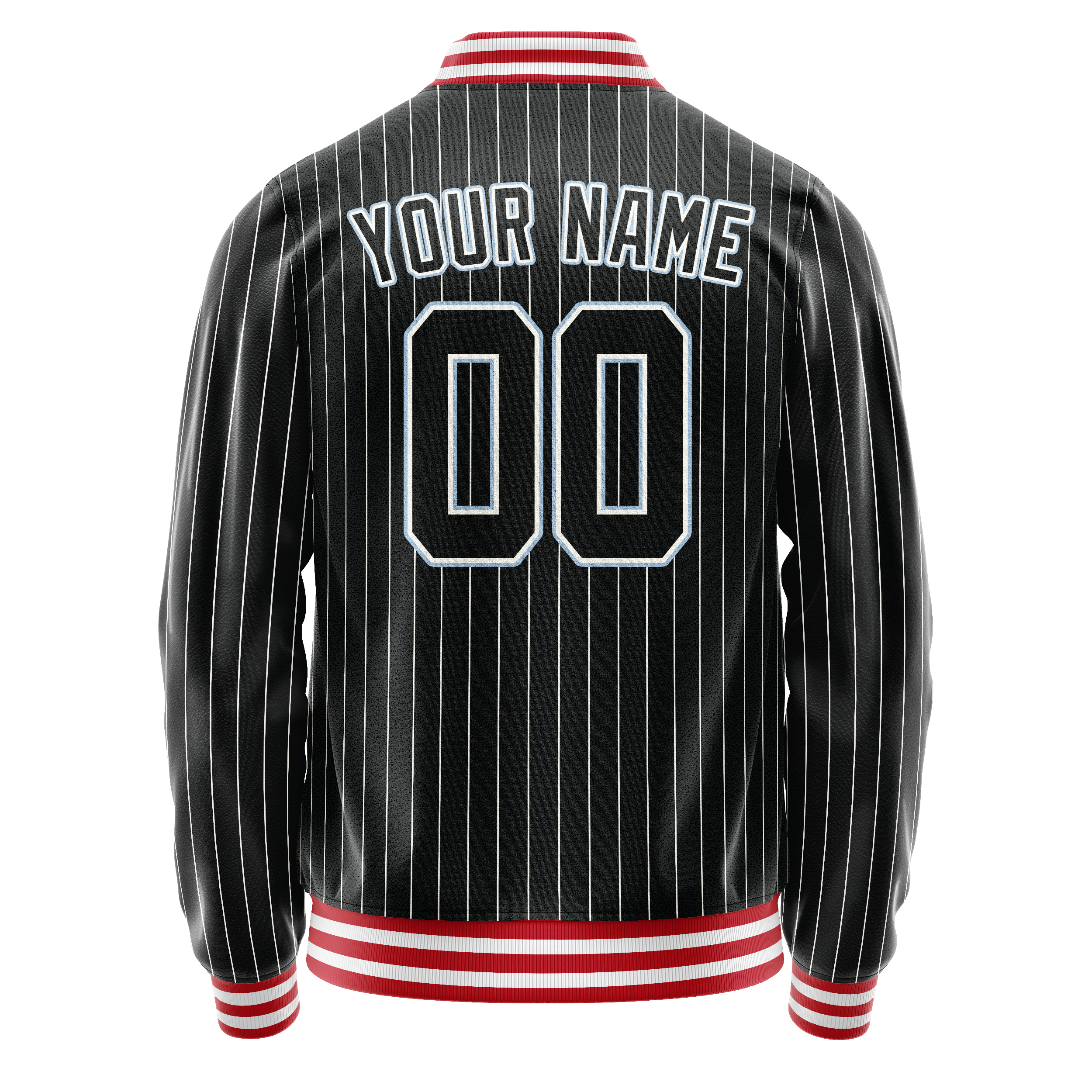 Personalized Black & Light-Blue Gray Pinstripe Varsity Letterman Jacket