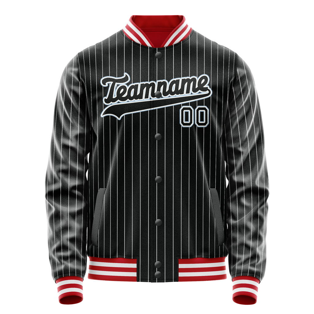 Personalized Black & Light-Blue Gray Pinstripe Varsity Letterman Jacket