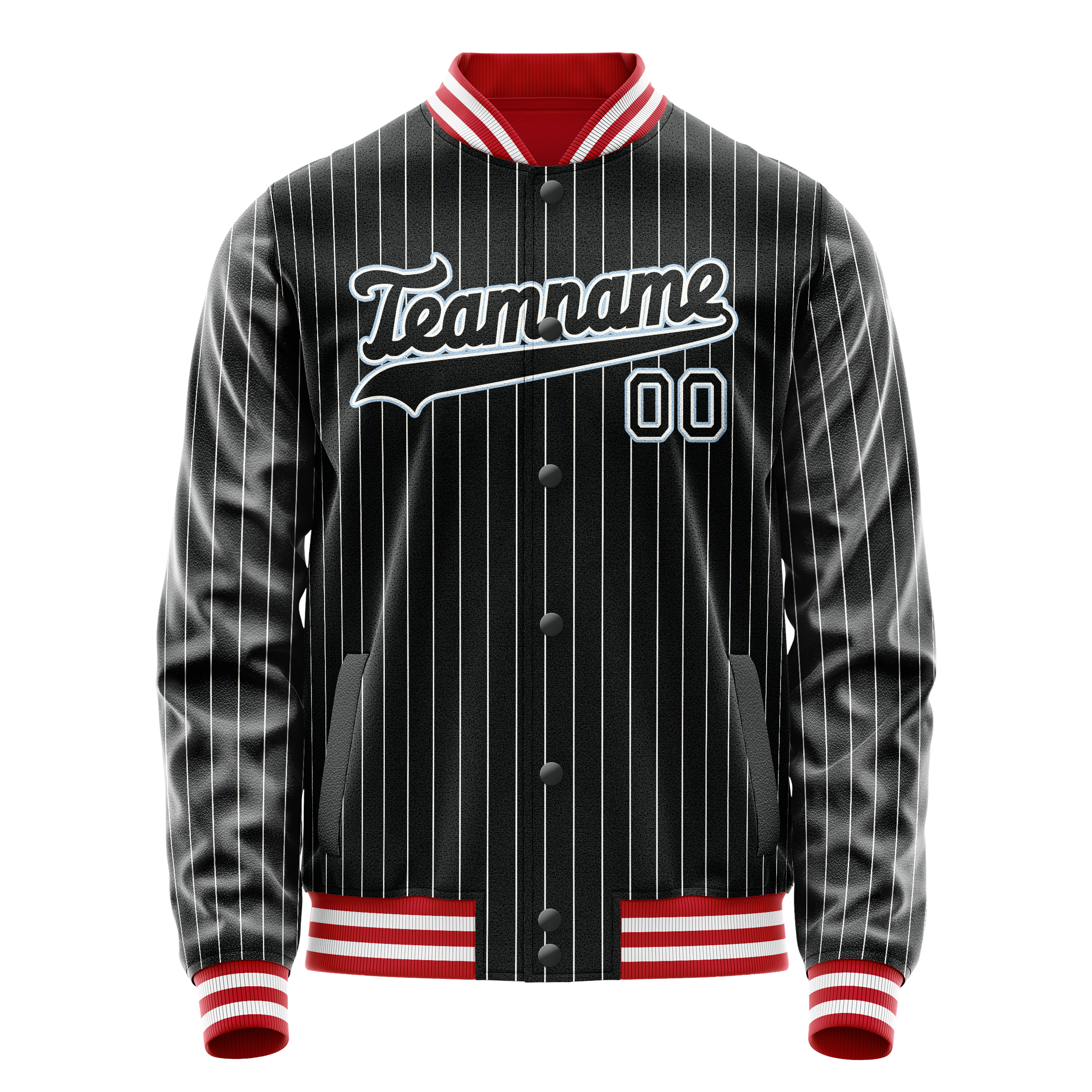 Personalized Black & Light-Blue Gray Pinstripe Varsity Letterman Jacket