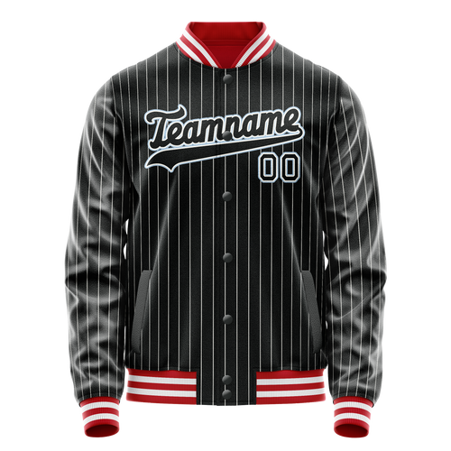 Personalized Black & Light-Blue Gray Pinstripe Varsity Letterman Jacket