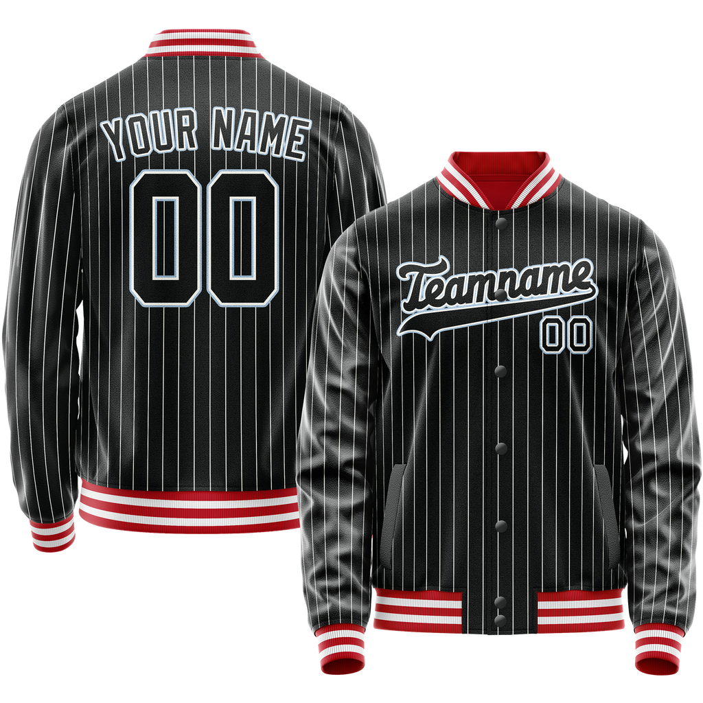 Personalized Black & Light-Blue Gray Pinstripe Varsity Letterman Jacket