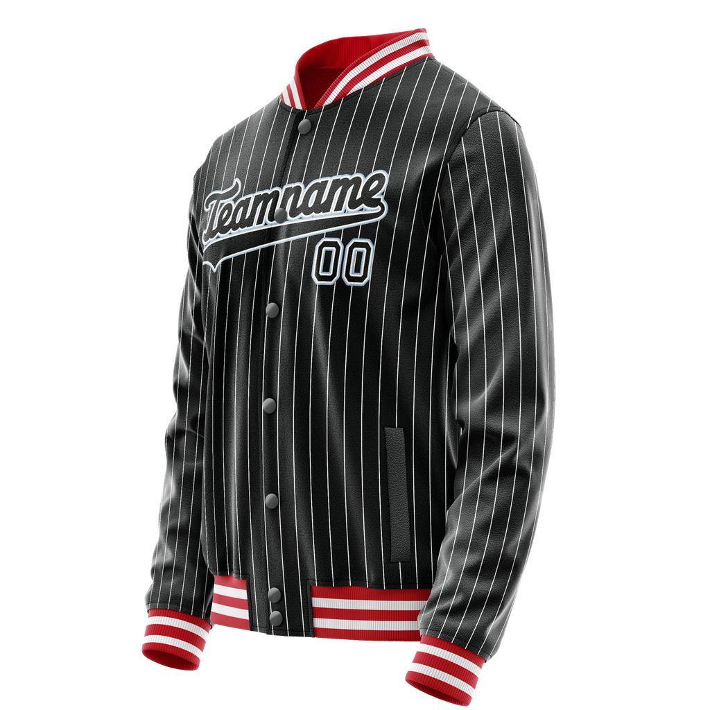 Personalized Black & Light-Blue Gray Pinstripe Varsity Letterman Jacket