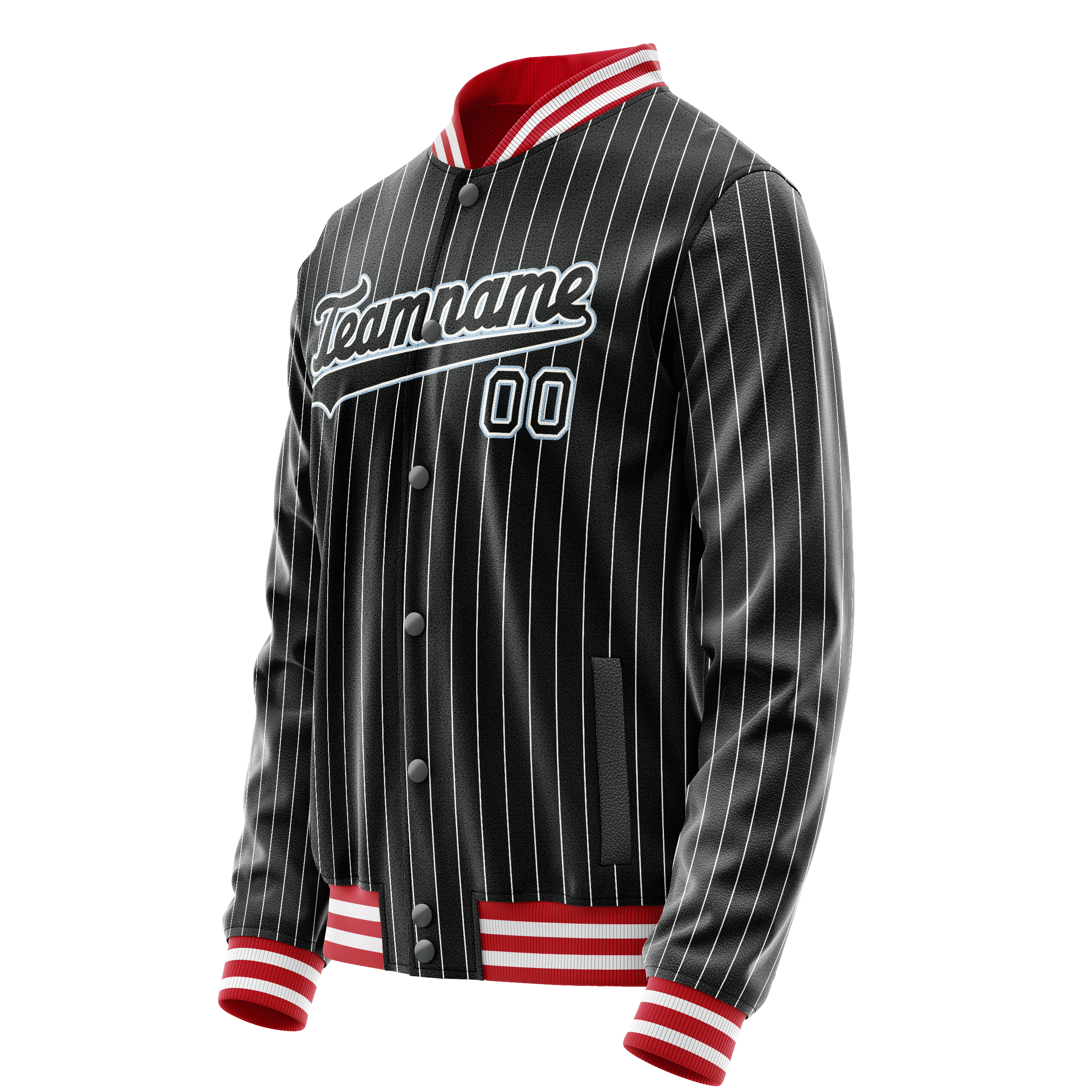 Personalized Black & Light-Blue Gray Pinstripe Varsity Letterman Jacket