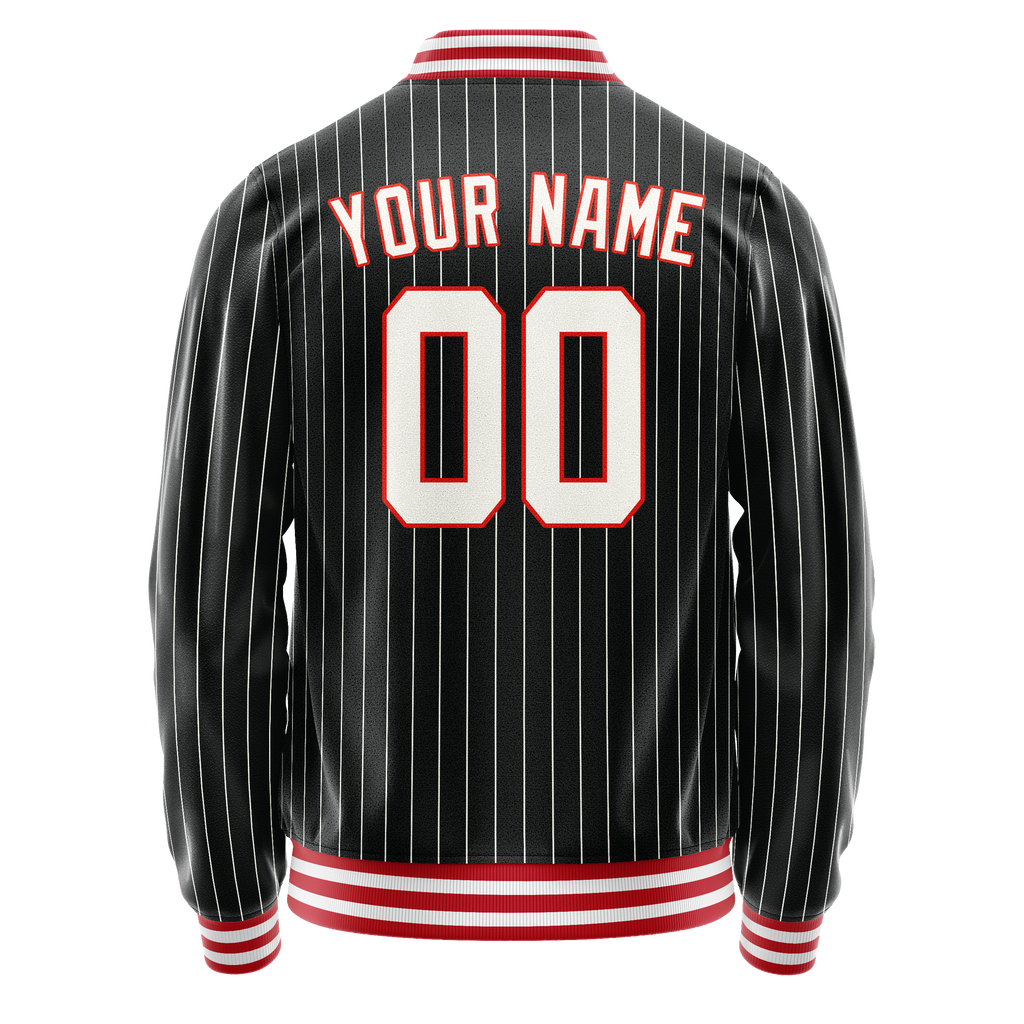 Personalized Black & Orange White Pinstripe Varsity Letterman Jacket