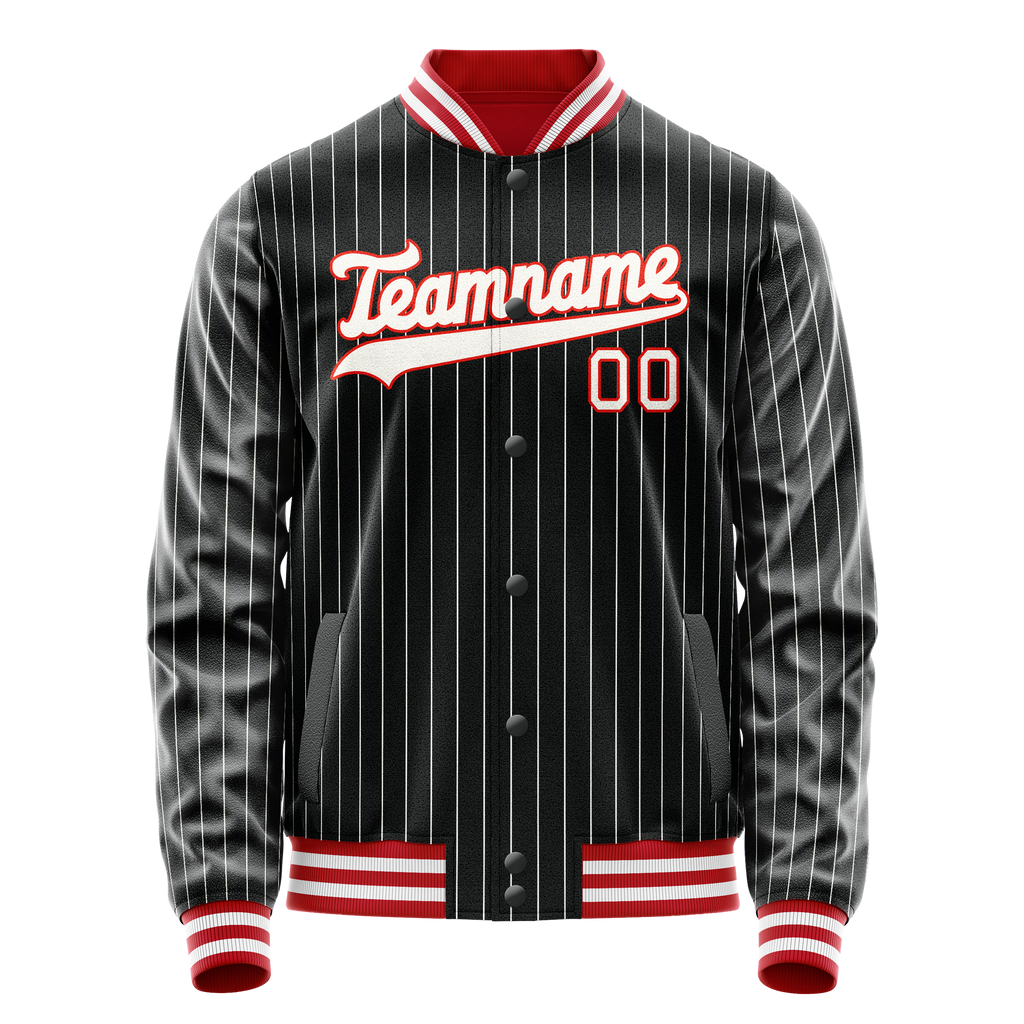Personalized Black & Orange White Pinstripe Varsity Letterman Jacket