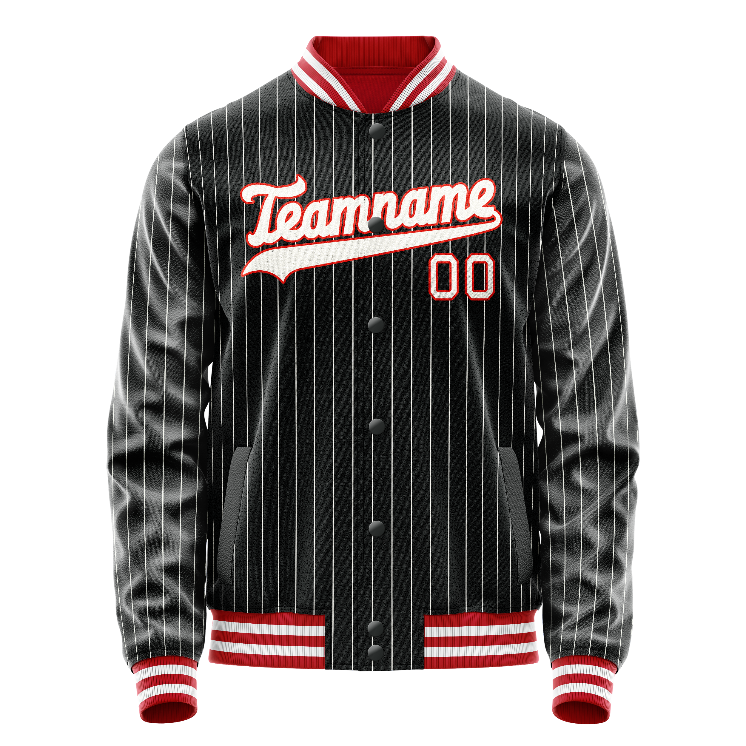 Personalized Black & Orange White Pinstripe Varsity Letterman Jacket