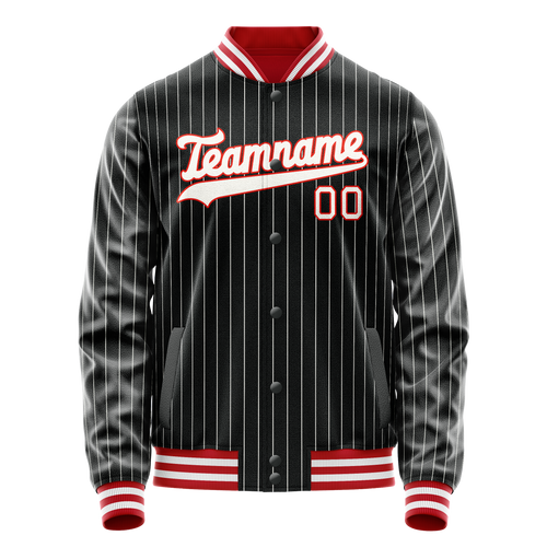 Personalized Black & Orange White Pinstripe Varsity Letterman Jacket