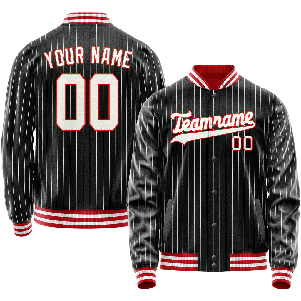 Personalized Black & Orange White Pinstripe Varsity Letterman Jacket